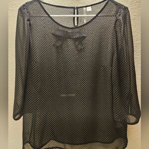LC Lauren Conrad Black Sheer Polka Dot Blouse